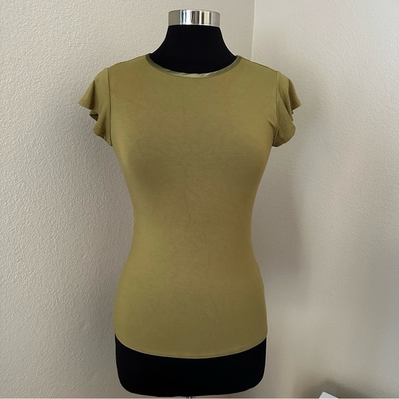 NWOT Tahari Moss Green Fitted Cap Sleeve Jersey Knit T-Shirt Size XS - Picture 1 of 13